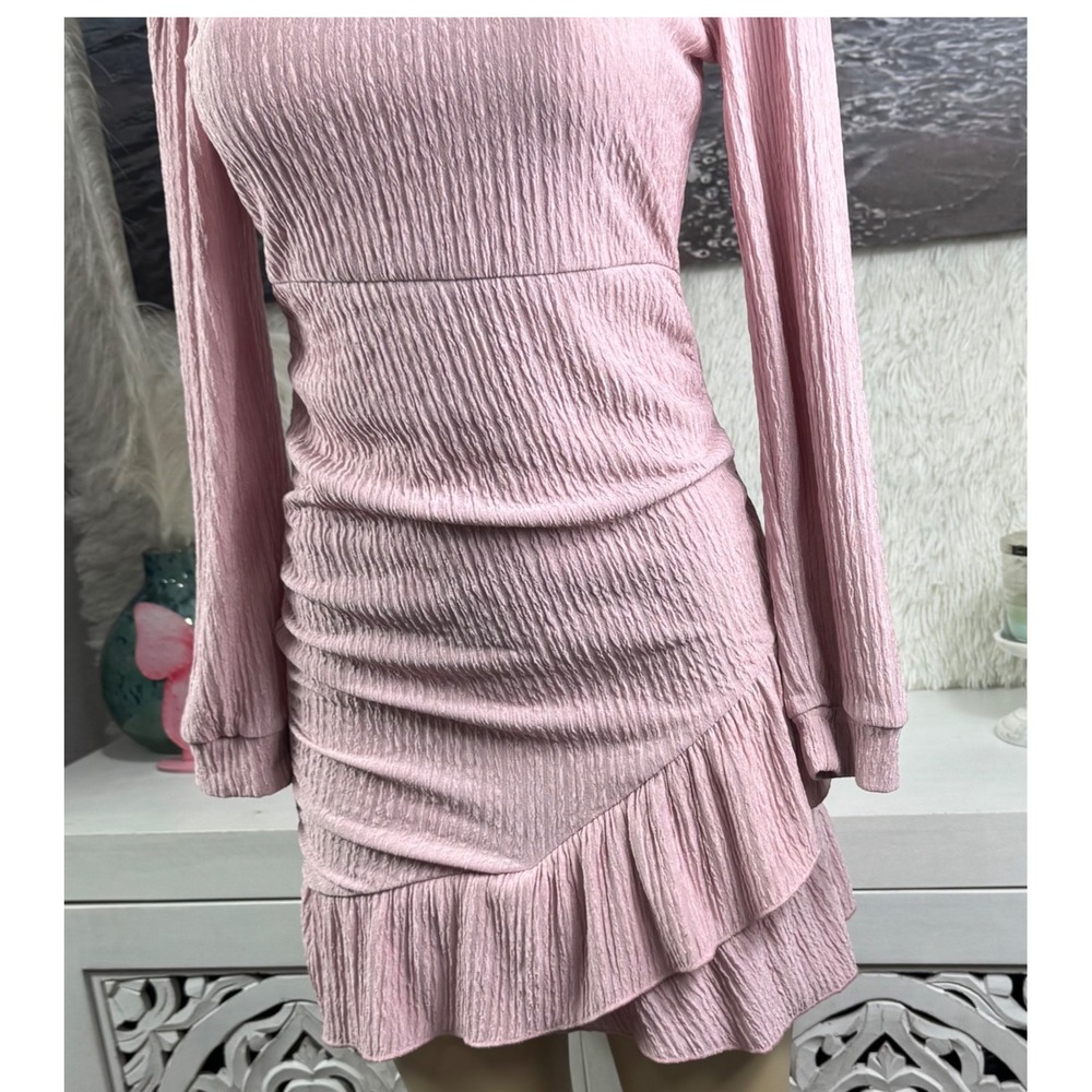 PrettyGarden Blush Pink Ruched Ruffle Mini Dress Size Small NWT - Picture 3 of 6